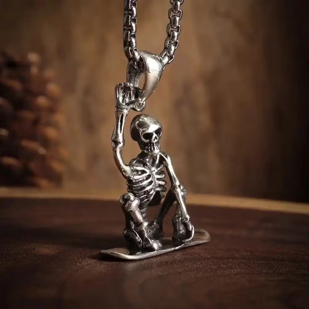 Jewelry Skateboard Skull Pendant Necklace Size ONE SIZE - 4 Thumbnail