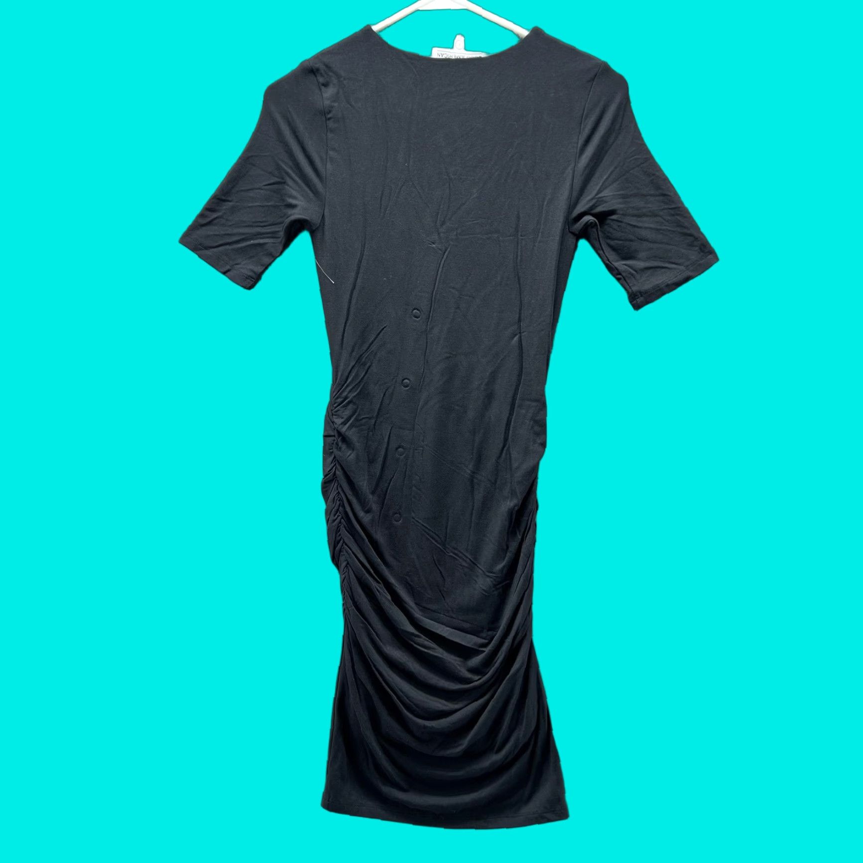 Good American Good American Dress Womens 1 Black Ruched V Neck Jersey Bodycon Knee Length Dress Size XS / US 0-2 / IT 36-38 - 1 Thumbnail