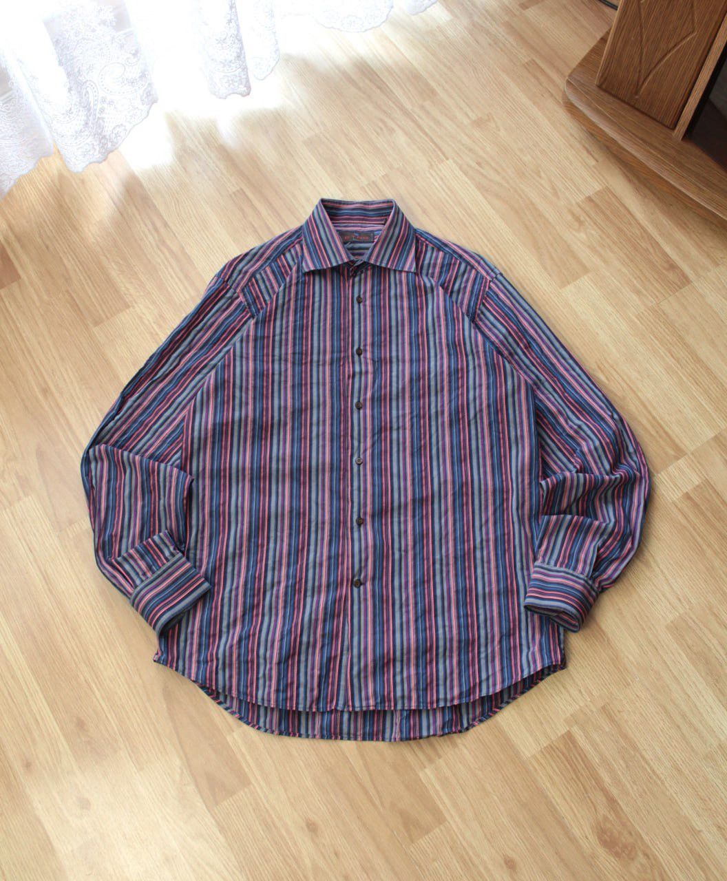 Etro 🔥 Etro Italy Vintage Striped Button Long Sleeve Shirt Purple Size US XL / EU 56 / 4 - 1 Thumbnail