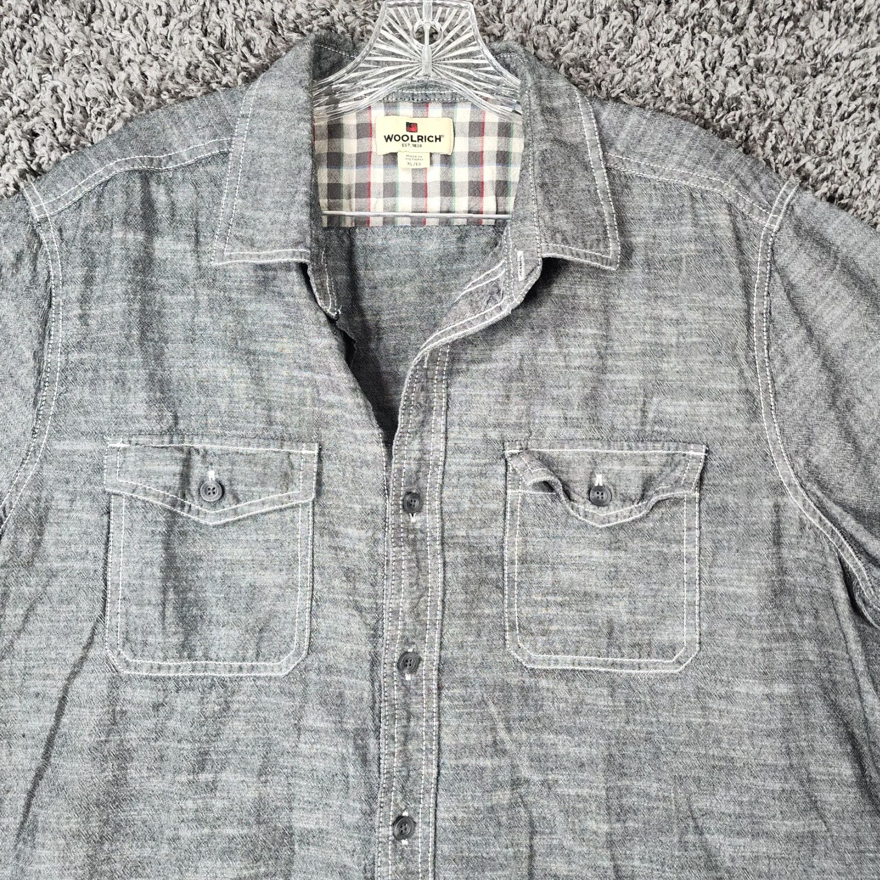 Vintage Woolrich Shirt Mens XL Gray Short Sleeve Button-Up with Pockets Size US 36 / EU 52 - 4 Thumbnail