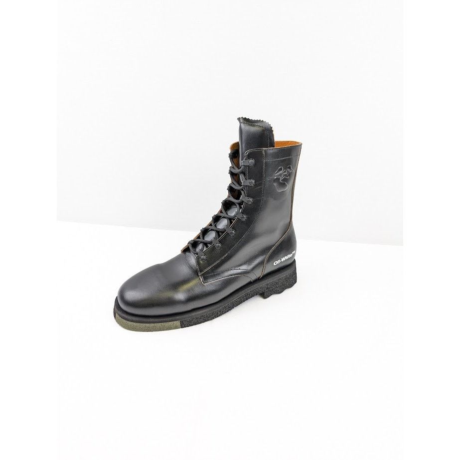 Off-White o1rshd1 Leather Sponge Combact Boots in Black Size US 12 / EU 45 - 1 Thumbnail