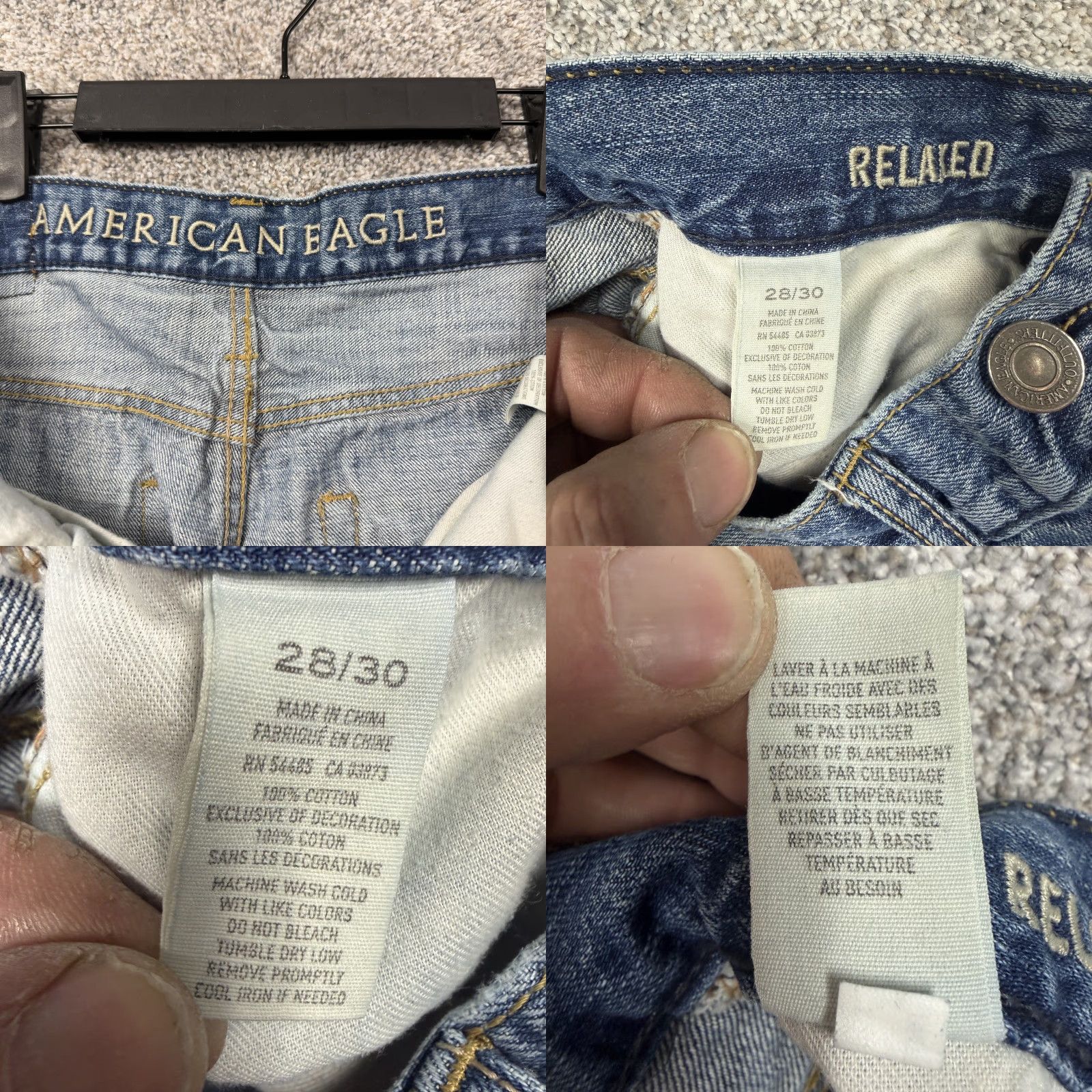 Vintage VINTAGE American Eagle Jeans Mens 29x27 Straight Blue Denim Distressed 5-Pocket Zipper Fly Button Closure Mens Size US 29 - 8 Thumbnail