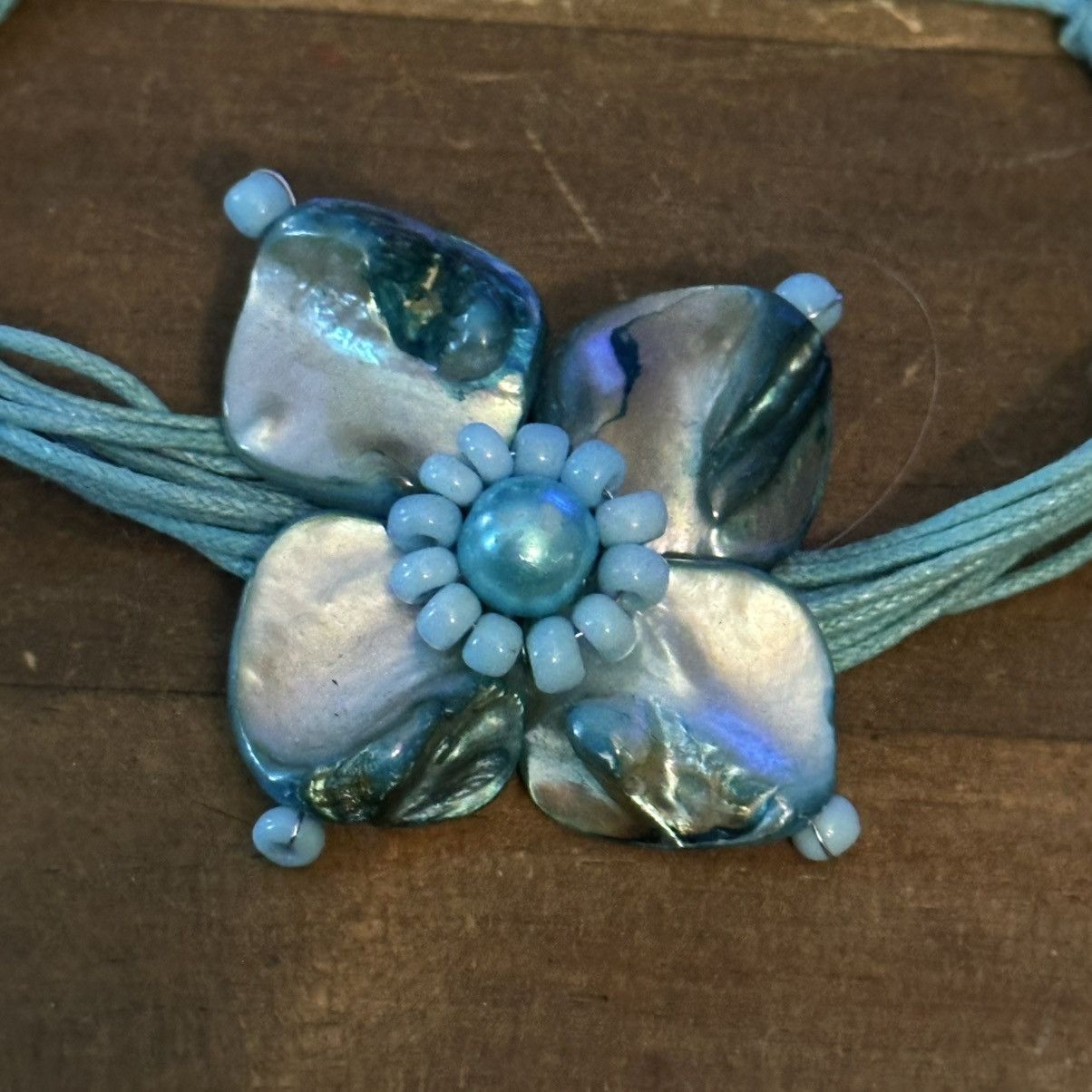 Other Dyed aqua flower shell multi cord adjustable bracelet Size ONE SIZE - 5 Thumbnail