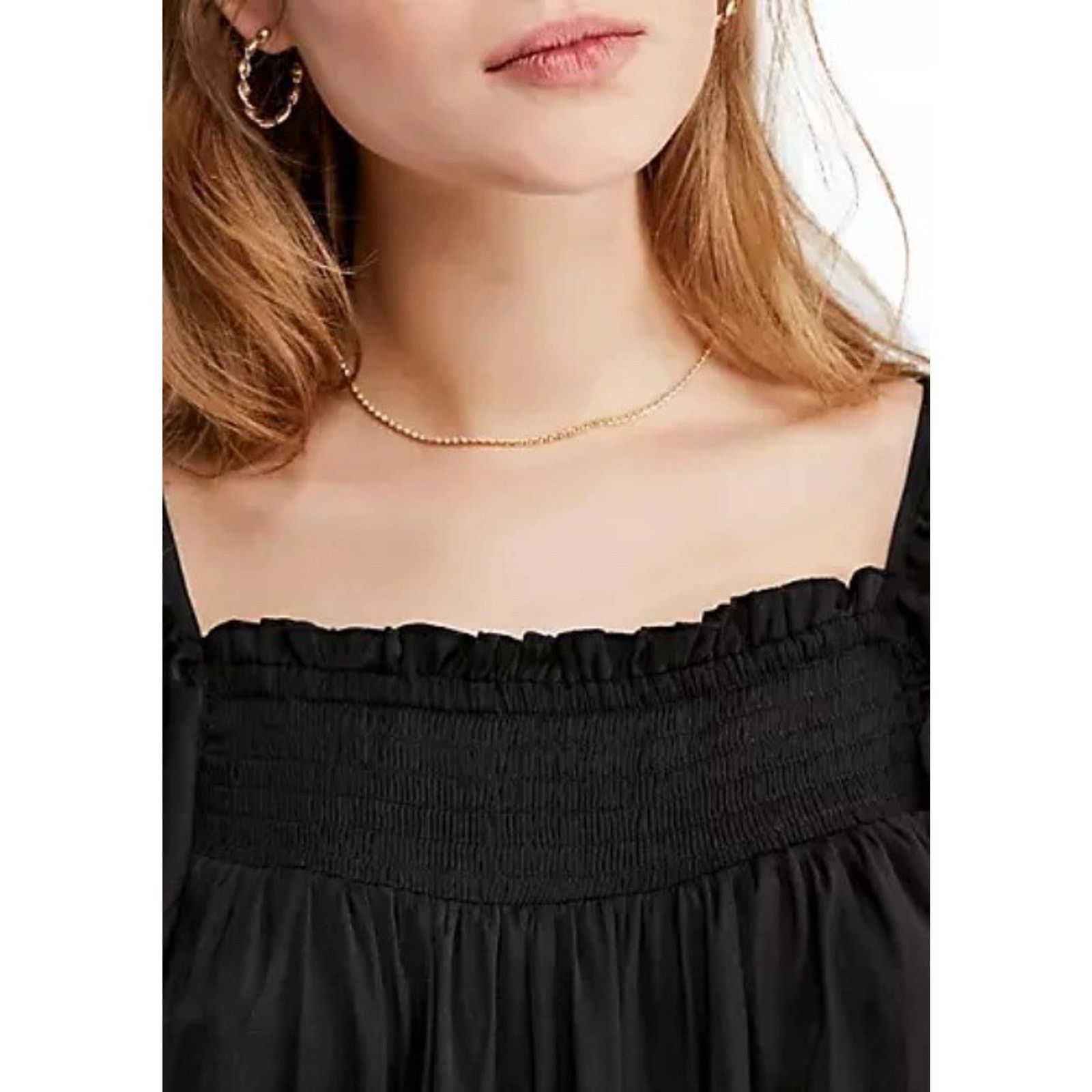 Free People Free People Black Smocked Tiered Babydoll Mini Dress S Size S / US 4 / IT 40 - 7 Thumbnail