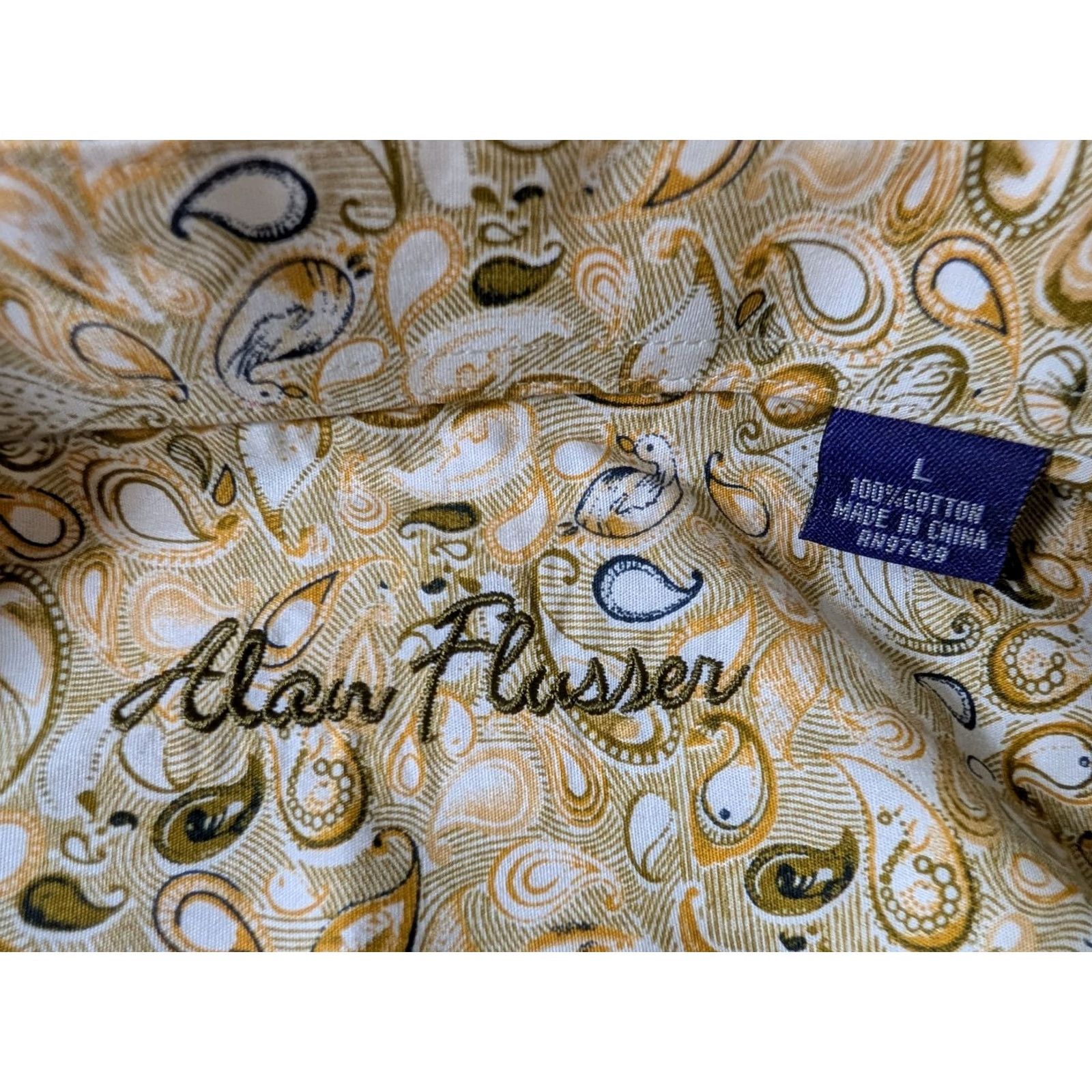Vintage Alan Flusser Shirt Paisley Button Front Cotton Long Sleeve Yellow Men's Large Size US L / EU 52-54 / 3 - 3 Thumbnail