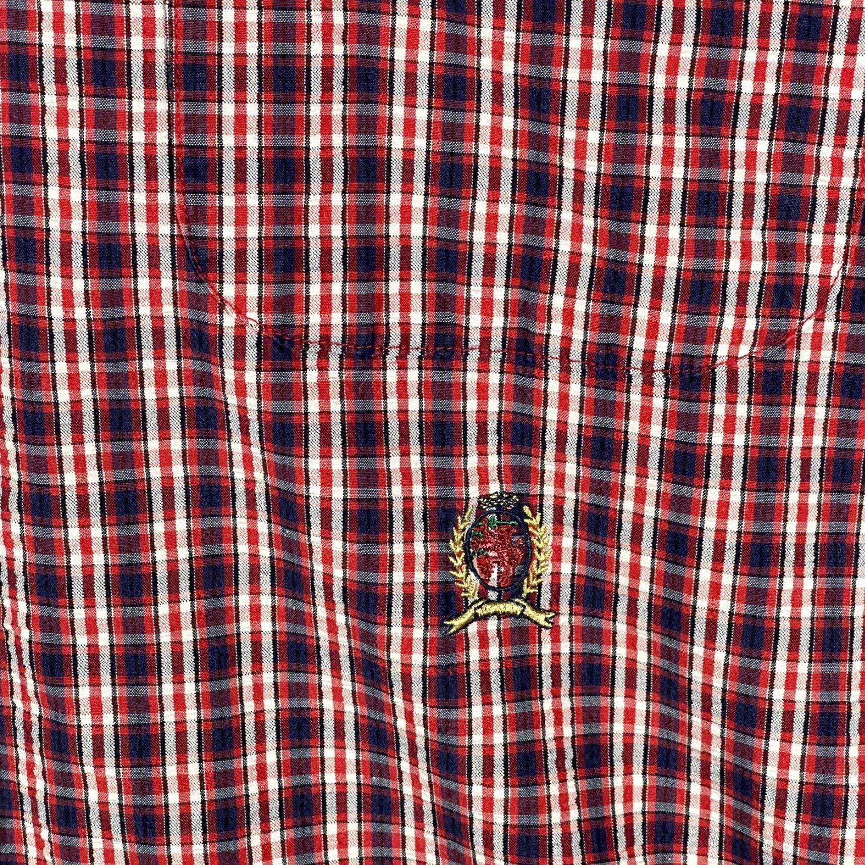 Tommy Hilfiger VINTAGE Tommy Hilfiger Shirt Mens XL Red Navy Plaid Button-Down Long Sleeve Crest Logo Size US XL / EU 56 / 4 - 4 Thumbnail