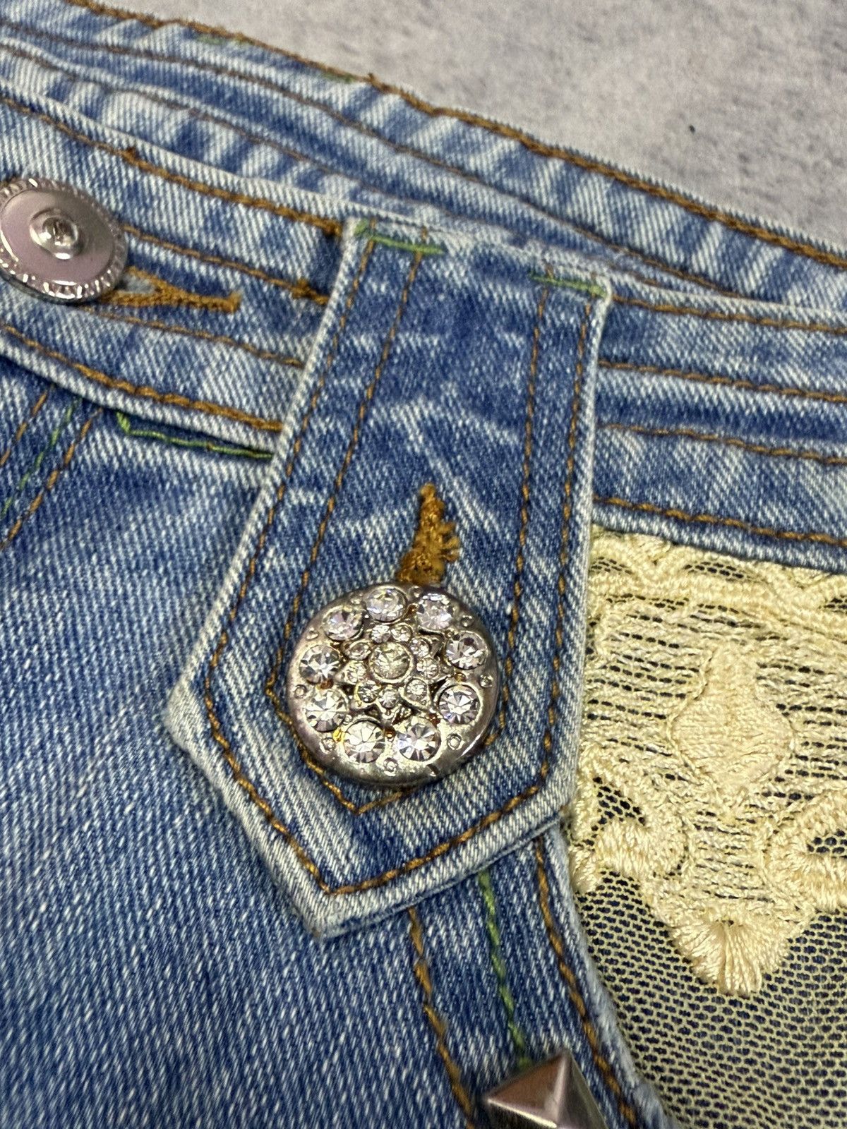 Japanese Brand × Vintage Embellished Butterfly Studded Rhinestone Flared Jeans Size 29" - 22 Thumbnail