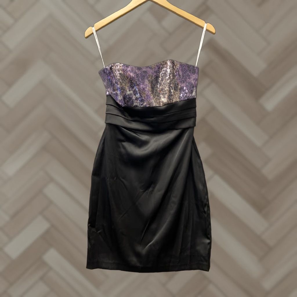 Vintage DAVID’S BRIDAL Strapless Formal Party Dress with Bow Size 0 Black Fit & Flare Sleeveless Women's Size XS / US 0-2 / IT 36-38 - 1 Thumbnail