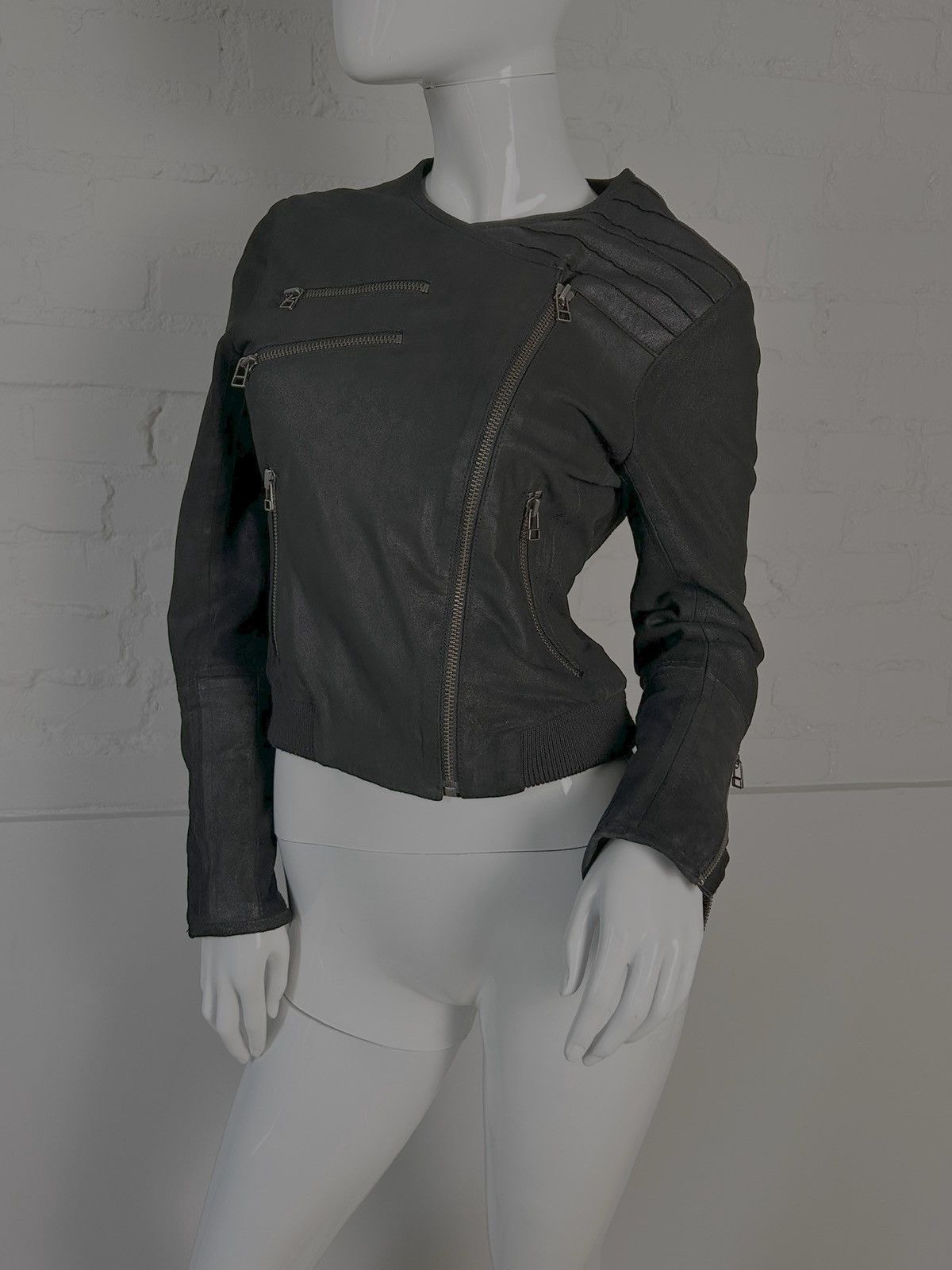 Vintage Vintage biker asymmetric leather bomber iacket Size M / US 6-8 / IT 42-44 - 4 Thumbnail