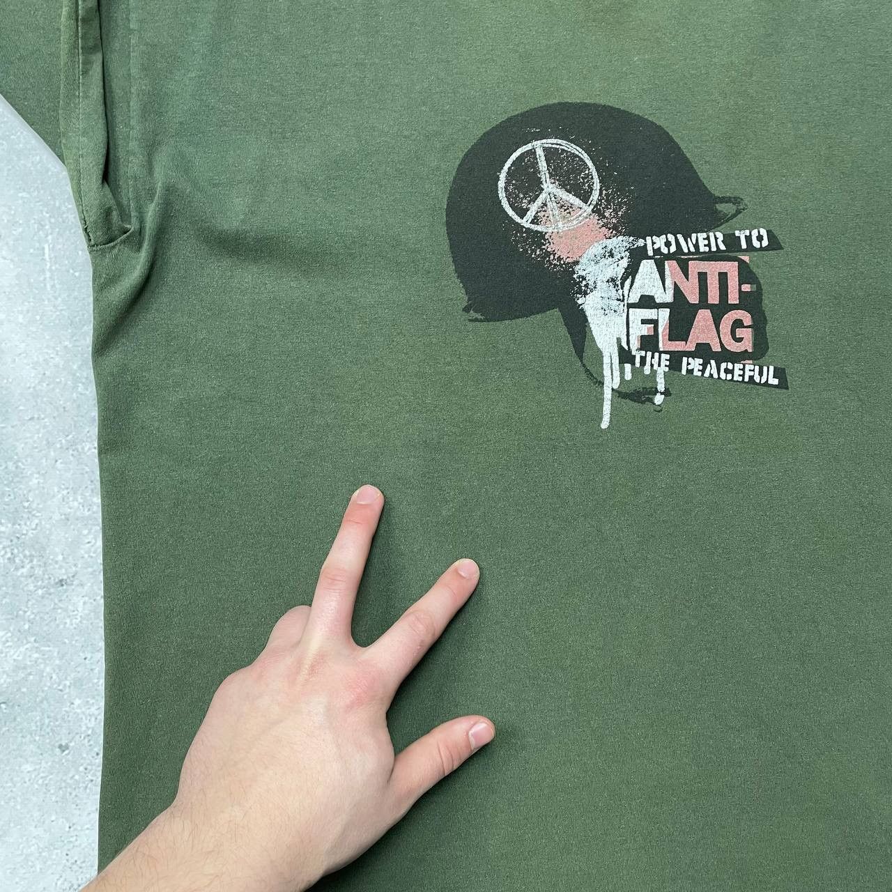 Band Tees × Vintage Vintage 2003 Anti-Flag Power To The Peaceful T Shirt Green Size US L / EU 52-54 / 3 - 10 Thumbnail