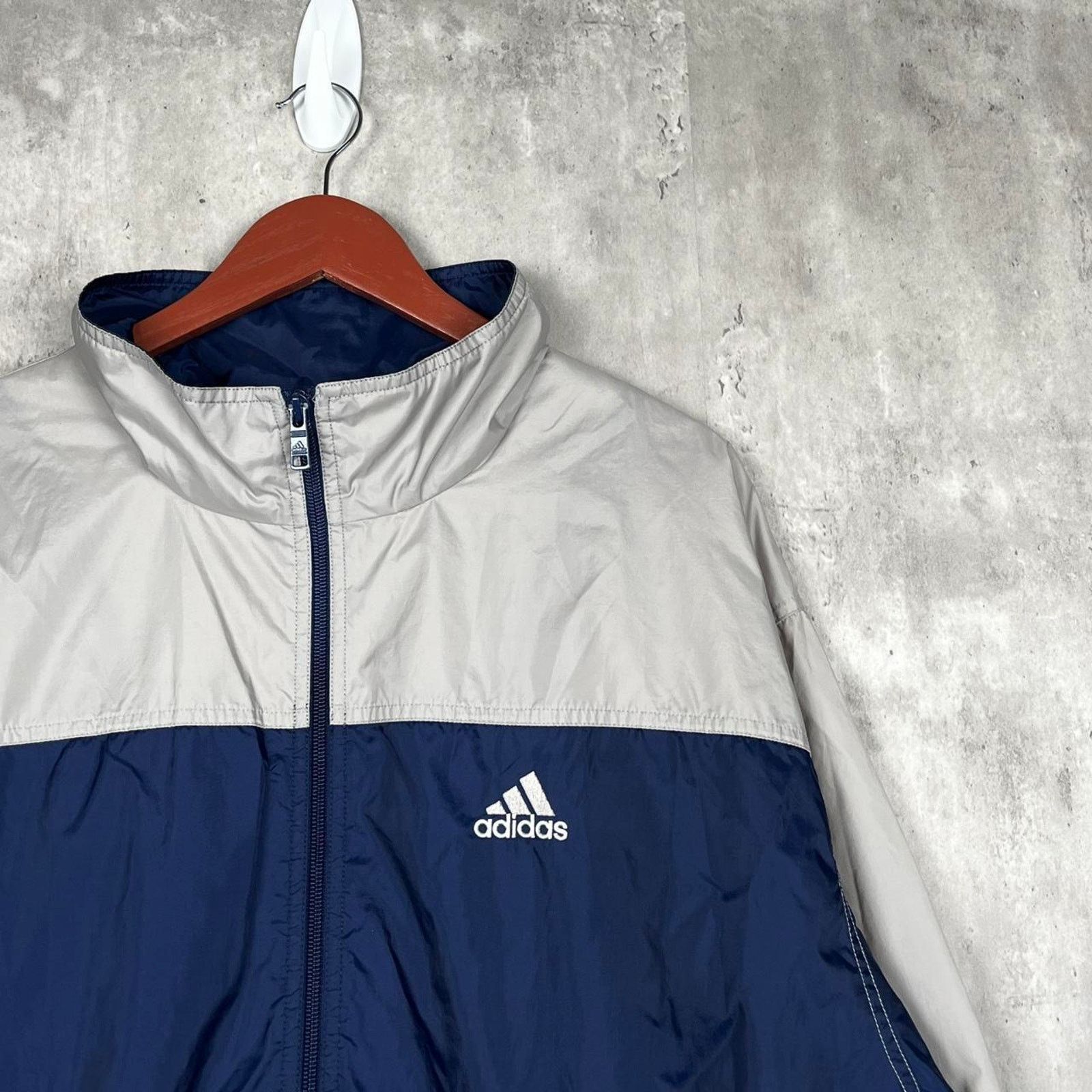 Adidas × Vintage Vintage 90s Adidas Navy & Grey Essential Windbreaker Jacket Size US XL / EU 56 / 4 - 2 Thumbnail