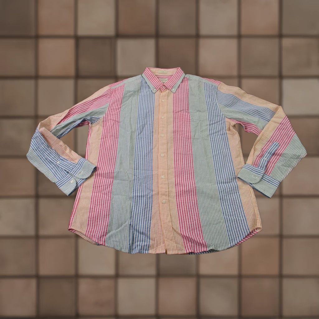J.Crew J.CREW Shirt Men L Colorful Striped Seersucker Slim Business Golf Preppy Beach Size US L / EU 52-54 / 3 - 1 Thumbnail