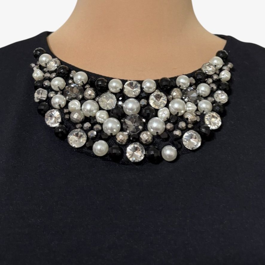 Other NWT Eliza J Embellished Pearl Jewels Crop Top 4 Black NEW Pa Size S / US 4 / IT 40 - 5 Thumbnail