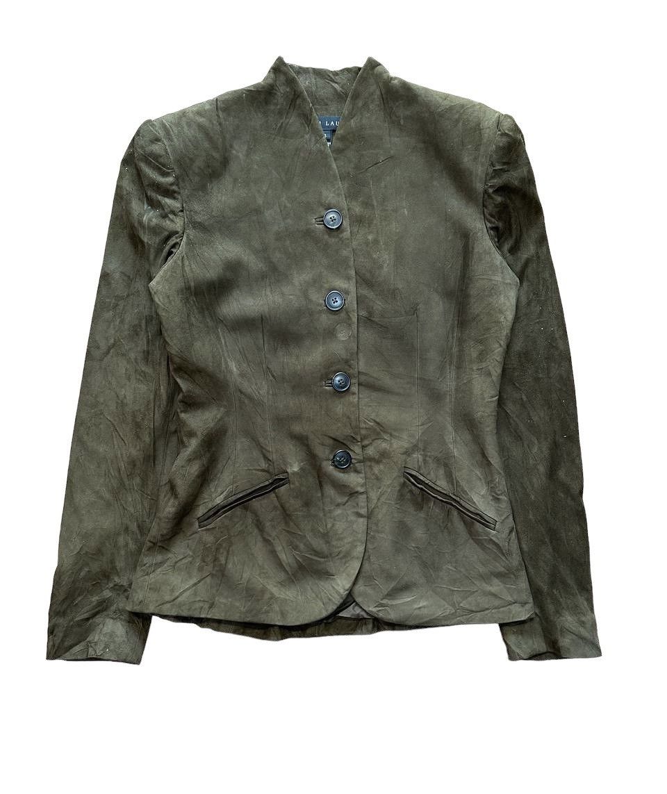 image of Made In USA x Polo Ralph Lauren Polo Ralph Laurent Slim Fit Suede Leather Jacket in Dark Green, Wom