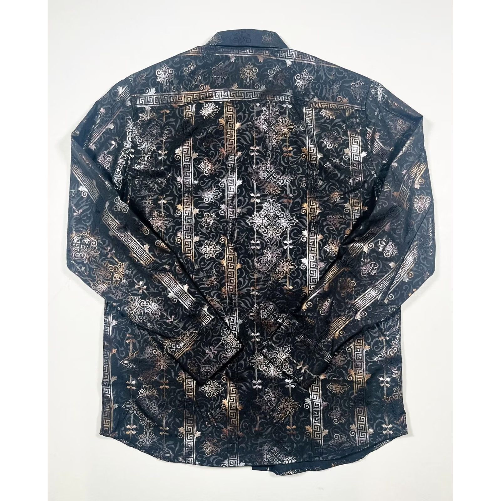 Vintage American Breed Shirt Mens Medium Black Gold Pattern Dress Shirt TRFO-17 Size US M / EU 48-50 / 2 - 2 Thumbnail