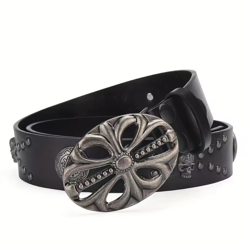 Japanese Brand 110 cm skeleton chrome cross studded goth emo black belt Size ONE SIZE - 8 Thumbnail
