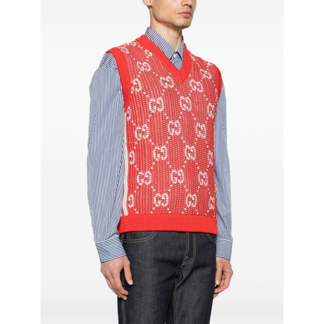Gucci NWT Red GUCCI Vest GG cotton knit vest GG cotton jacquard kn Size US S / EU 44-46 / 1 - 6 Thumbnail