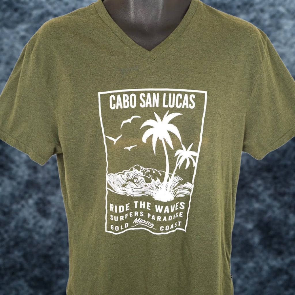 Vintage VINTAGE Cabo San Lucas T Shirt Womens Large Green Ride The Waves Palm Trees Size L / US 10 / IT 46 - 1 Thumbnail