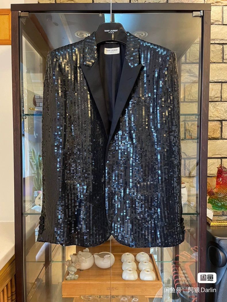Yves Saint Laurent Saint Laruent13fw first year black scale smoking suit 2502- Size 50R - 1 Thumbnail