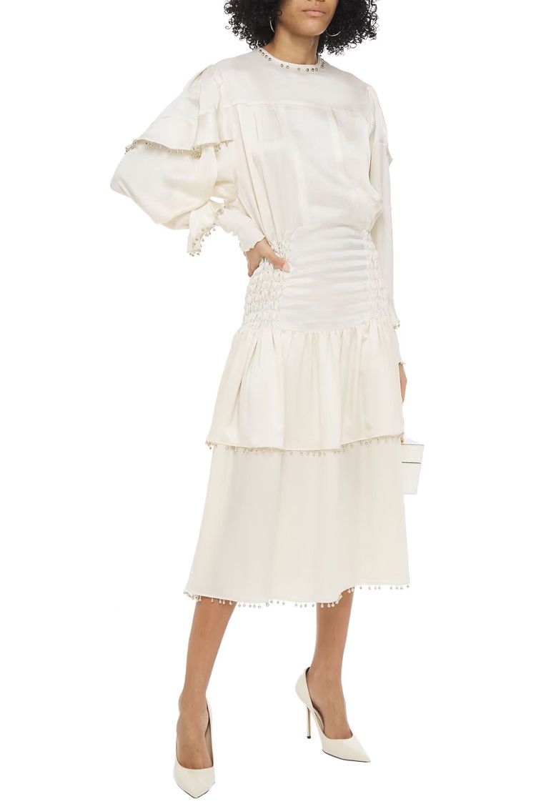 Lanvin o1y0326 Midi Dress in Ivory Size M / US 6-8 / IT 42-44 - 2 Thumbnail