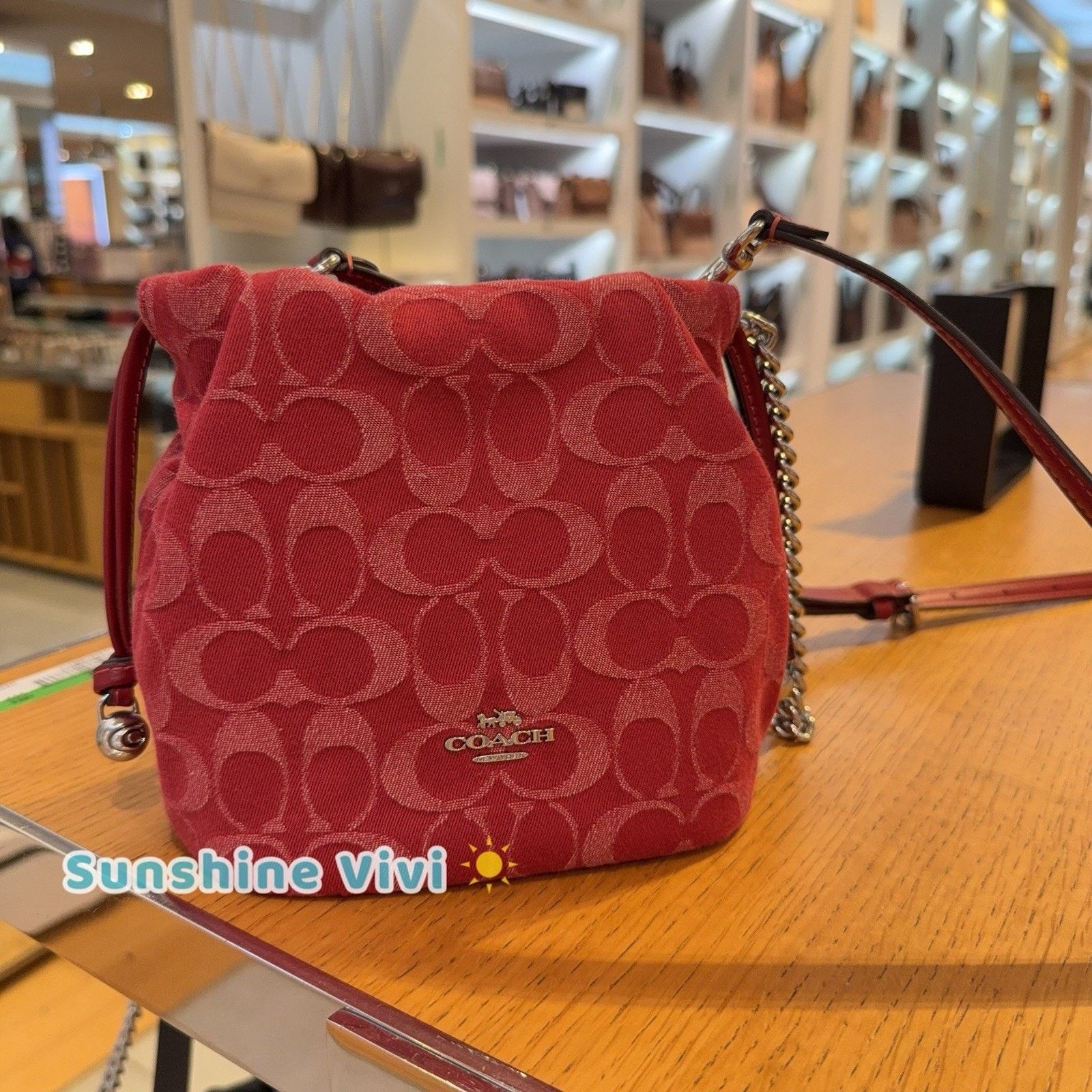 Coach NWT Coach Faye Mini Drawstring Bag CCZ45 denim/True Red Size ONE SIZE - 1 Thumbnail