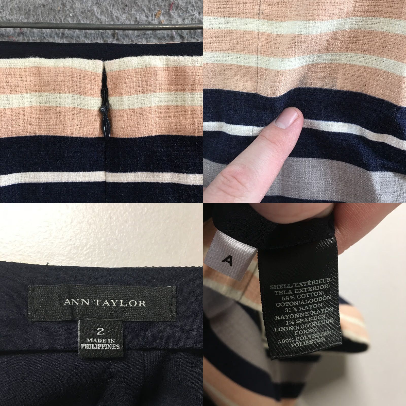 Ann Taylor Ann Taylor Skirt Womens 2 Straight 7 Pencil Cotton Blend Multicolor Striped Knee Length Zipper Lined Casual Business Size 26" / US 2 / IT 38 - 9 Thumbnail