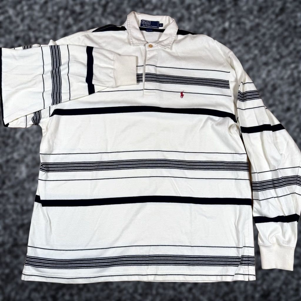 Ralph Lauren VINTAGE Polo Ralph Lauren Rugby Shirt Mens XL White Stripe Long Sleeve Size US XL / EU 56 / 4 - 1 Thumbnail