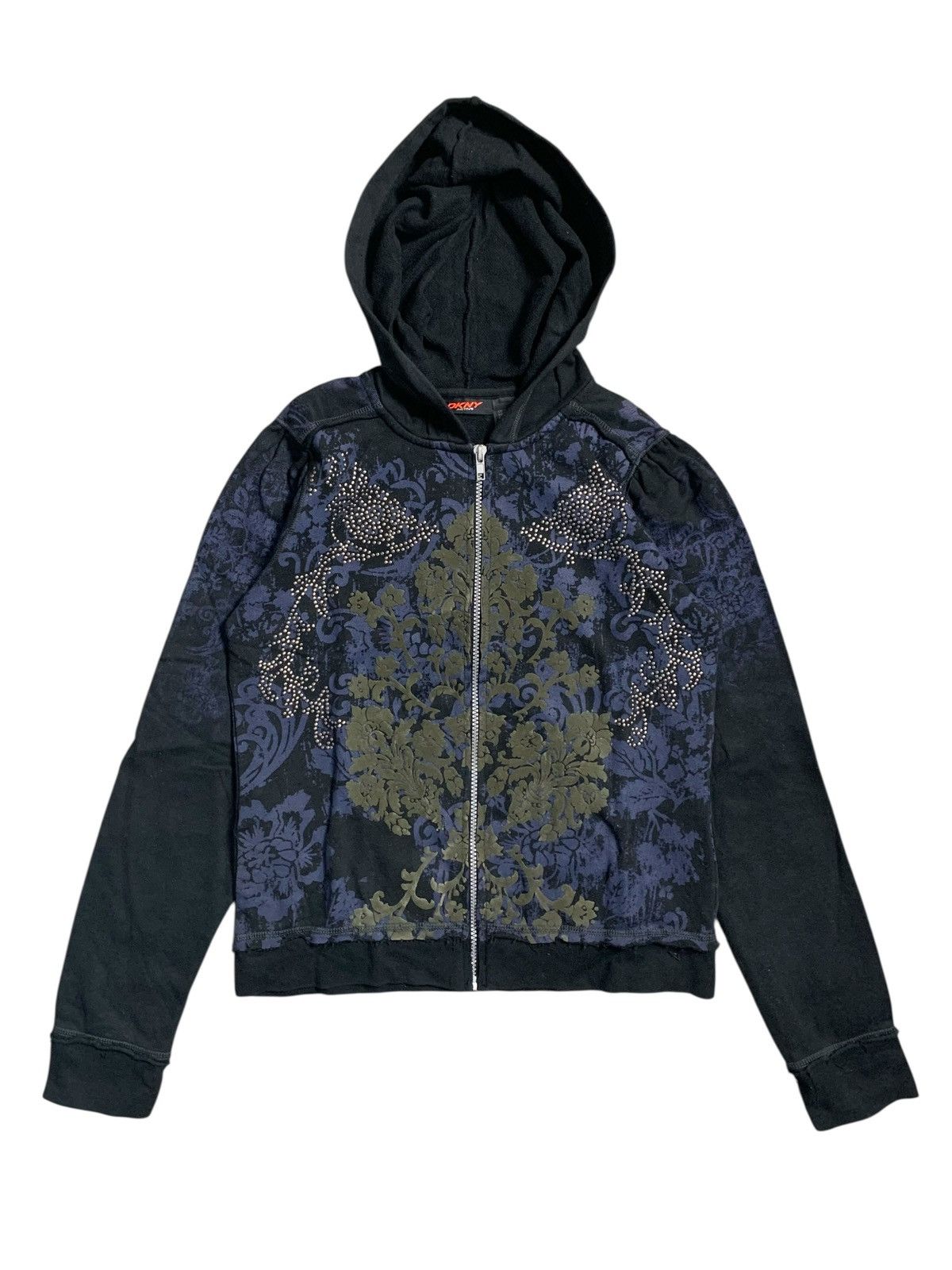 DKNY STUDDED ABSTRACT FLOWER ZIPHOODIE IFSIX LGB KMRII STYLE