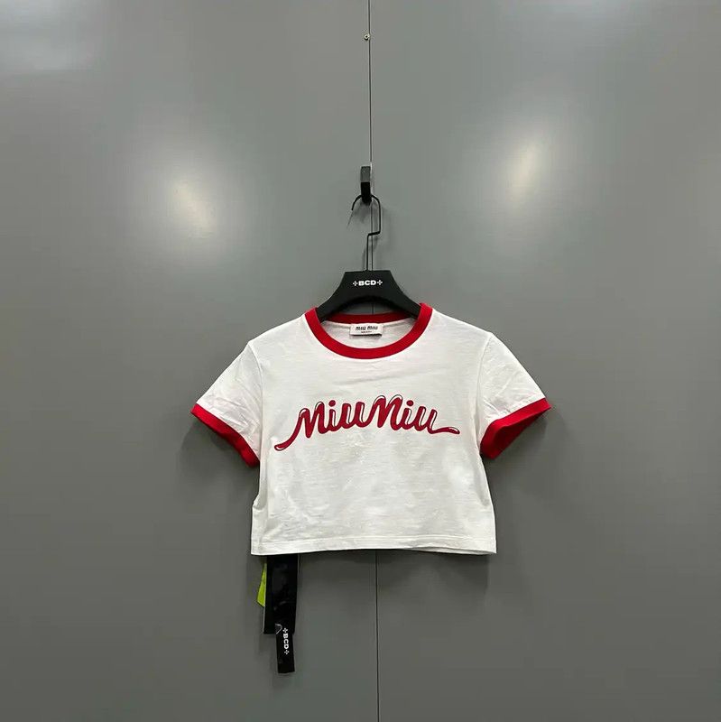 Miu Miu Miu Miu Summer White Logo Crop T-Shirt 0089 Size M / US 6-8 / IT 42-44 - 1 Thumbnail