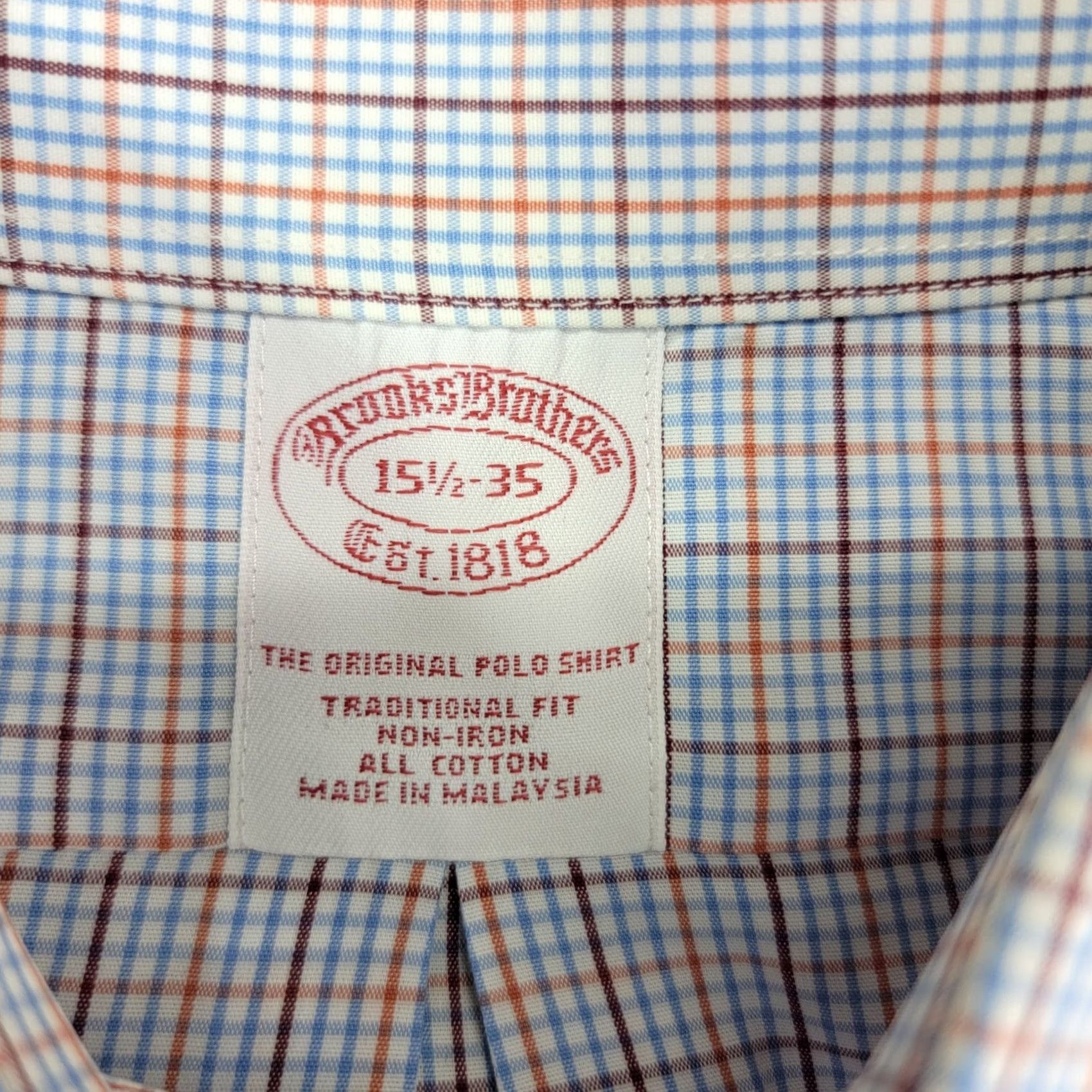 Brooks Brothers Brooks Brothers shirt Men 15 1/2 - 35 Non Iron check Dress casual traditional Shirt Adults Size US L / EU 52-54 / 3 - 4 Thumbnail