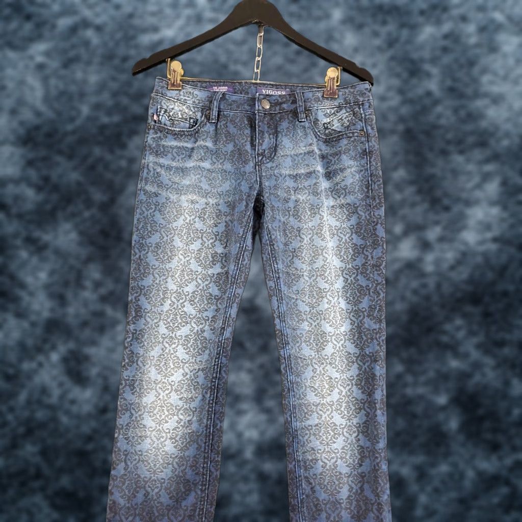 Vintage VIGOSS The Jagger Jeans Skinny 27x31 Blue Paisley Stretch Denim Patterned Women Regular Size XS-? (invalid) Size 27" / US 4 / IT 40 - 1 Thumbnail