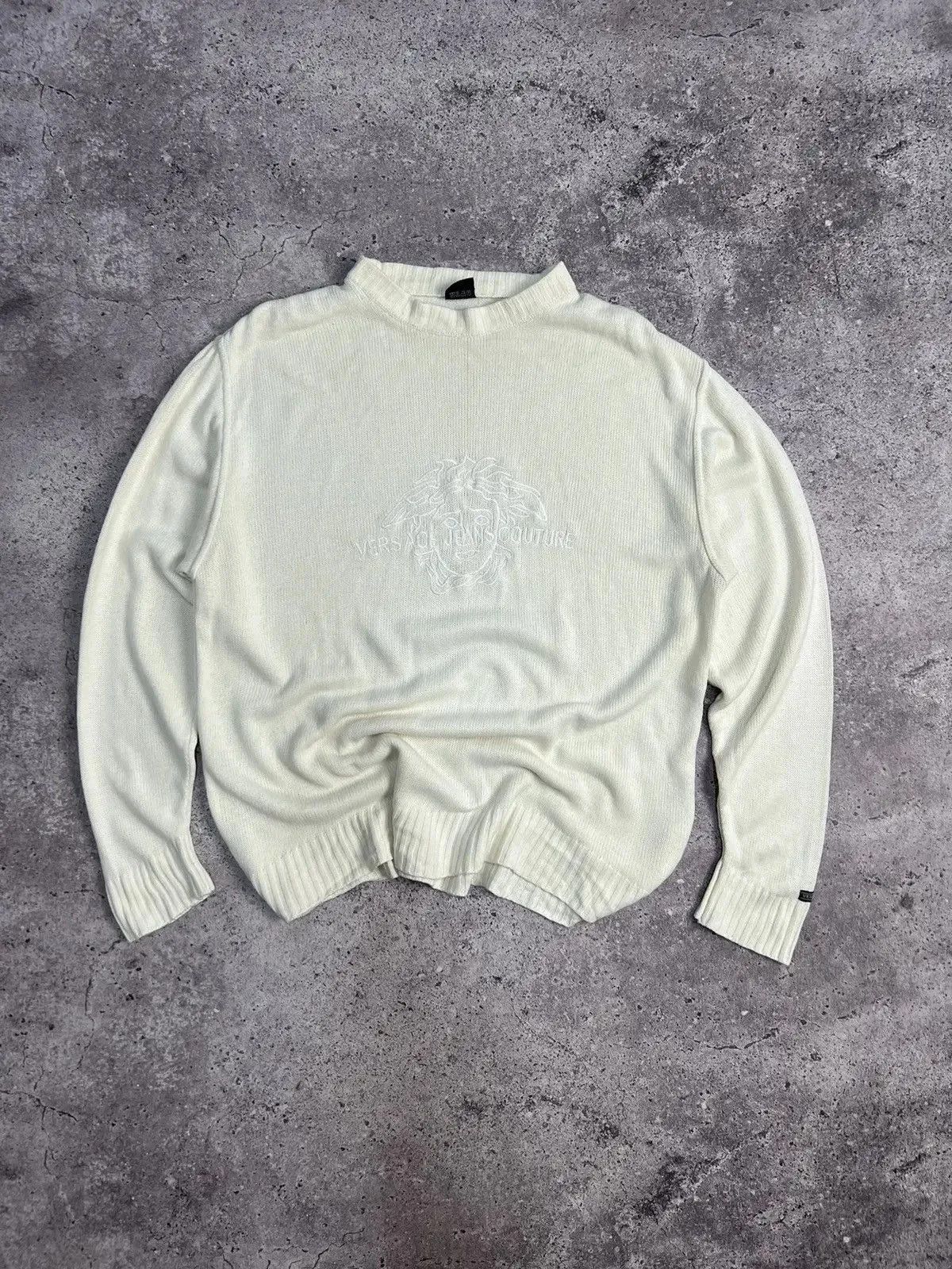 Versace 👉 Vintage Versace Jeans Couture Distressed Striped Sweater Size US XL / EU 56 / 4 - 3 Thumbnail