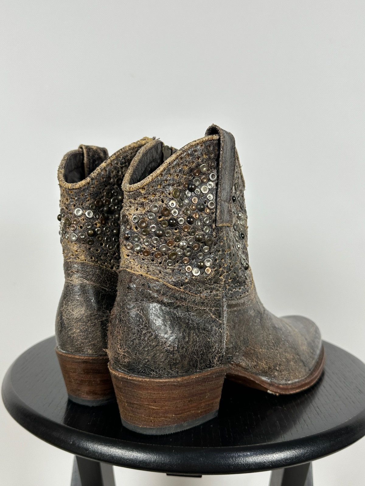 Sendra Sendra 8602 Brown Leather Studded Cowboy Biker Ankle Boots Size US 7.5 / IT 37.5 - 7 Thumbnail