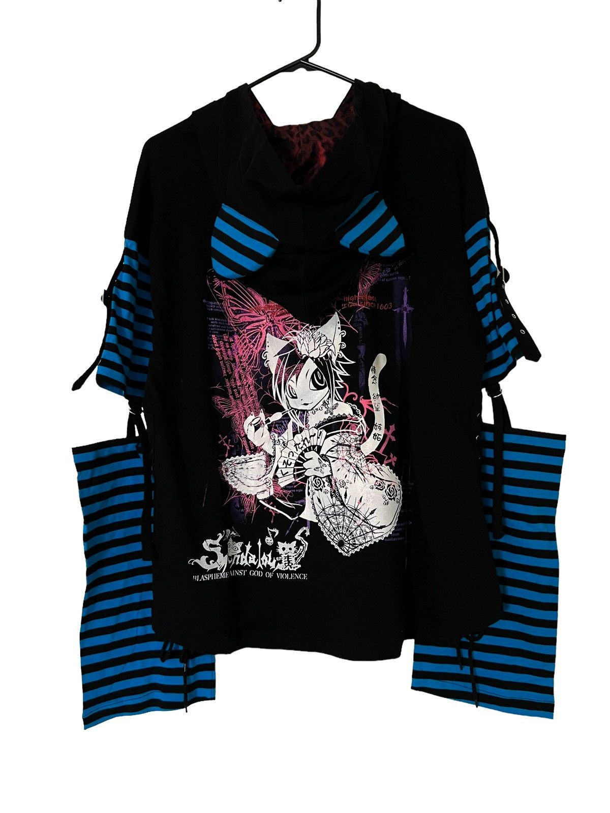 image of 20471120 x Maris Rock 'god Of Violence' Cat Ear Hoodie in Black/Blue, Men's (Size Large)