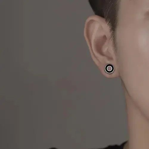 Jewelry Black Round Circle Stud Earrings for Men Women,Punk Hip Hop Size ONE SIZE - 1 Thumbnail