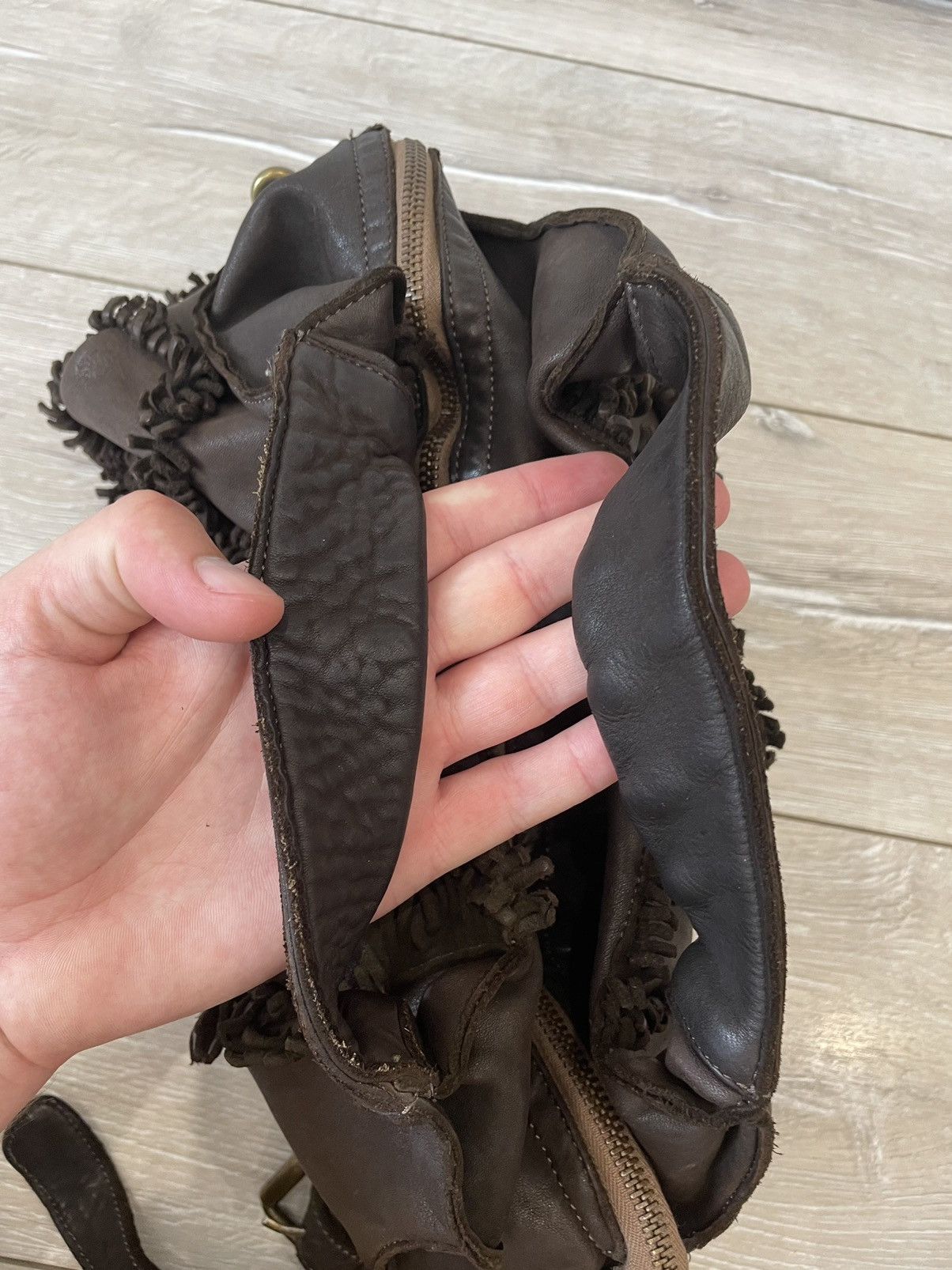 Leather × Vintage Errelleventidue Large Brown Fringed Made In Italy Size ONE SIZE - 15 Thumbnail
