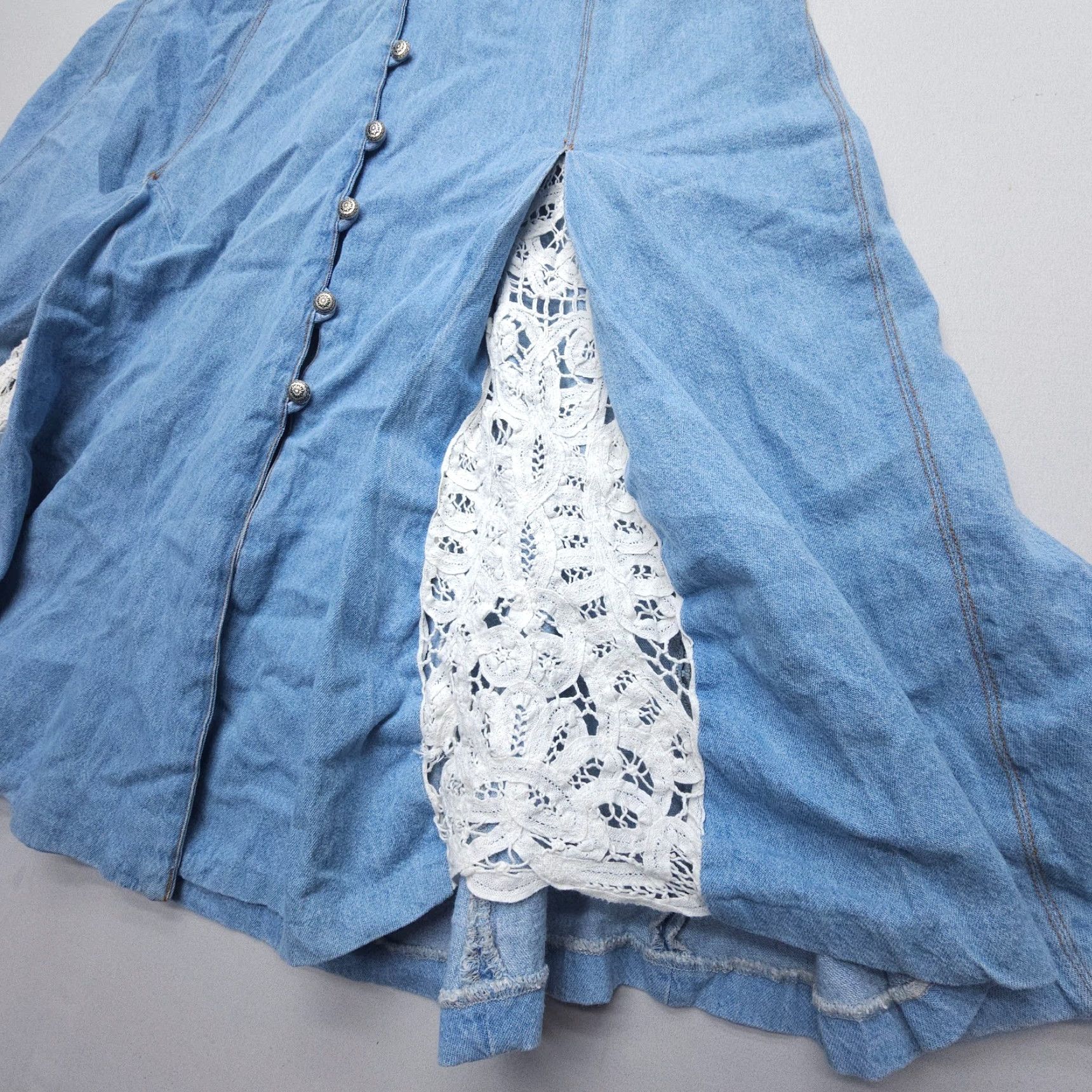Vintage VINTAGE Panhandle Slim Denim Skirt Adult Size 7 Blue Lace A-Line 90s Southwestern Boho Womens Size 28" / US 6 / IT 42 - 2 Thumbnail
