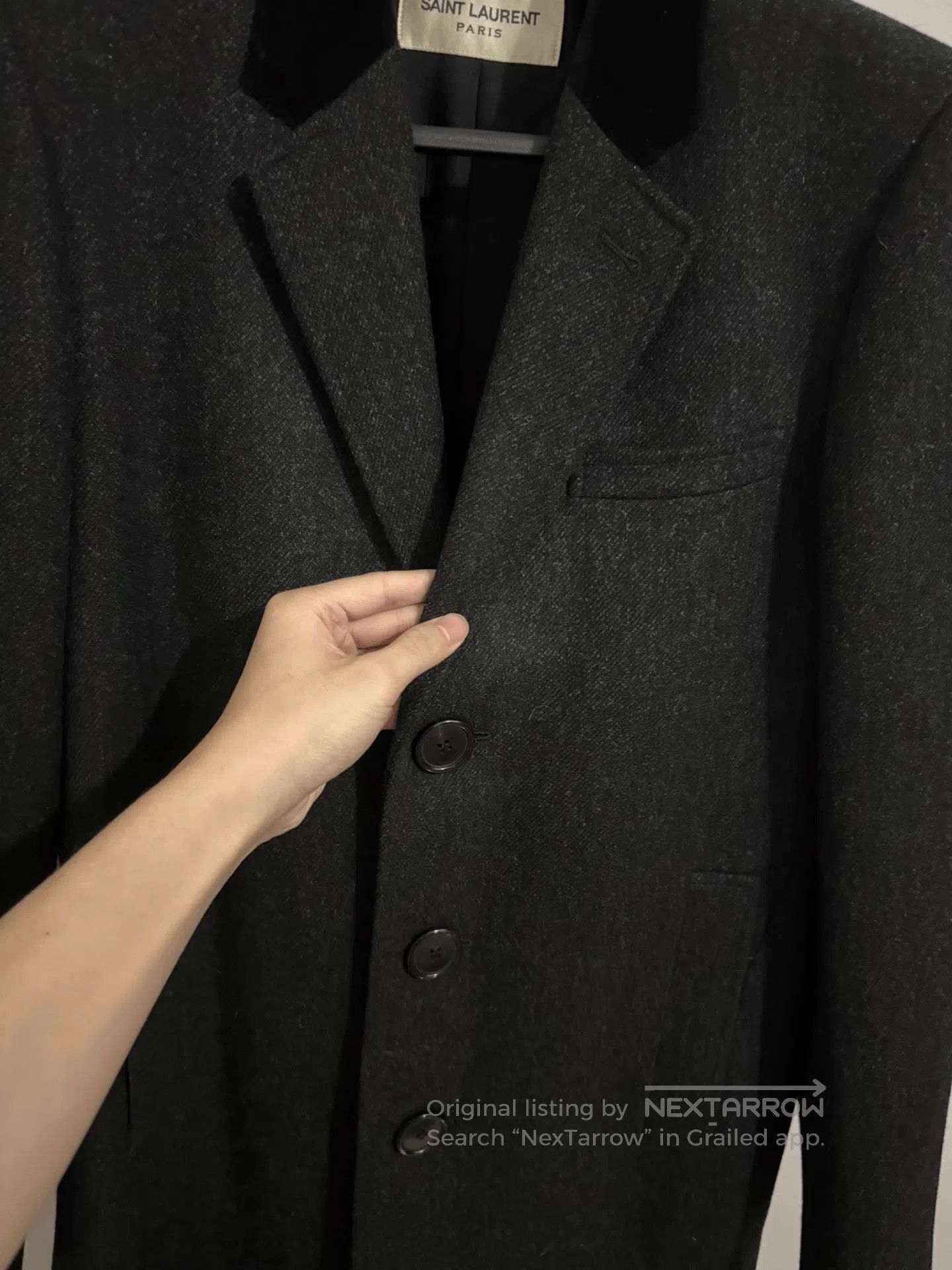 Saint Laurent Velvet Coat with Classic Collar.