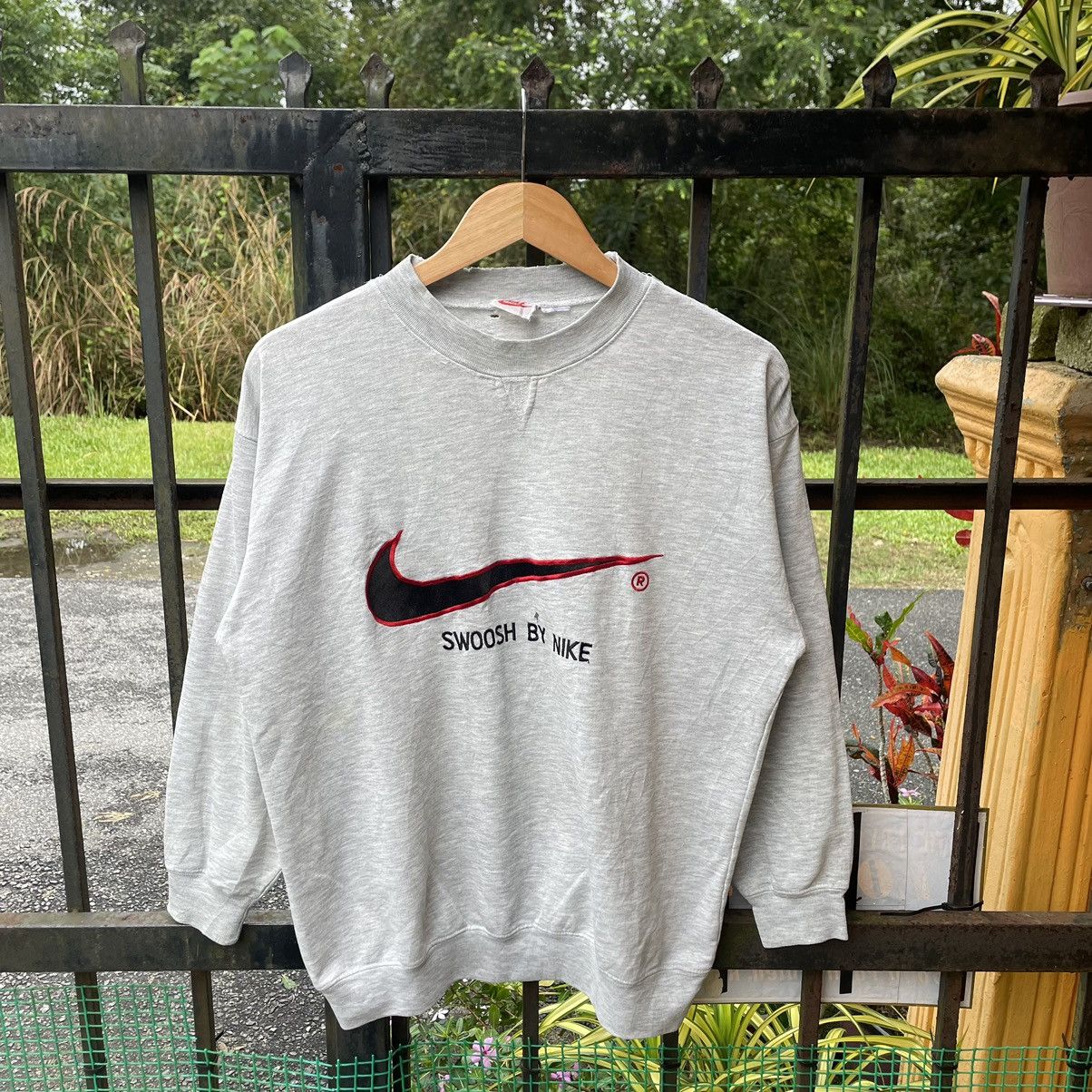 Nike × Vintage 🔥Vintage 90s Nike Embroidered Big Swoosh Distress Sweatshirt Size US M / EU 48-50 / 2 - 1 Thumbnail