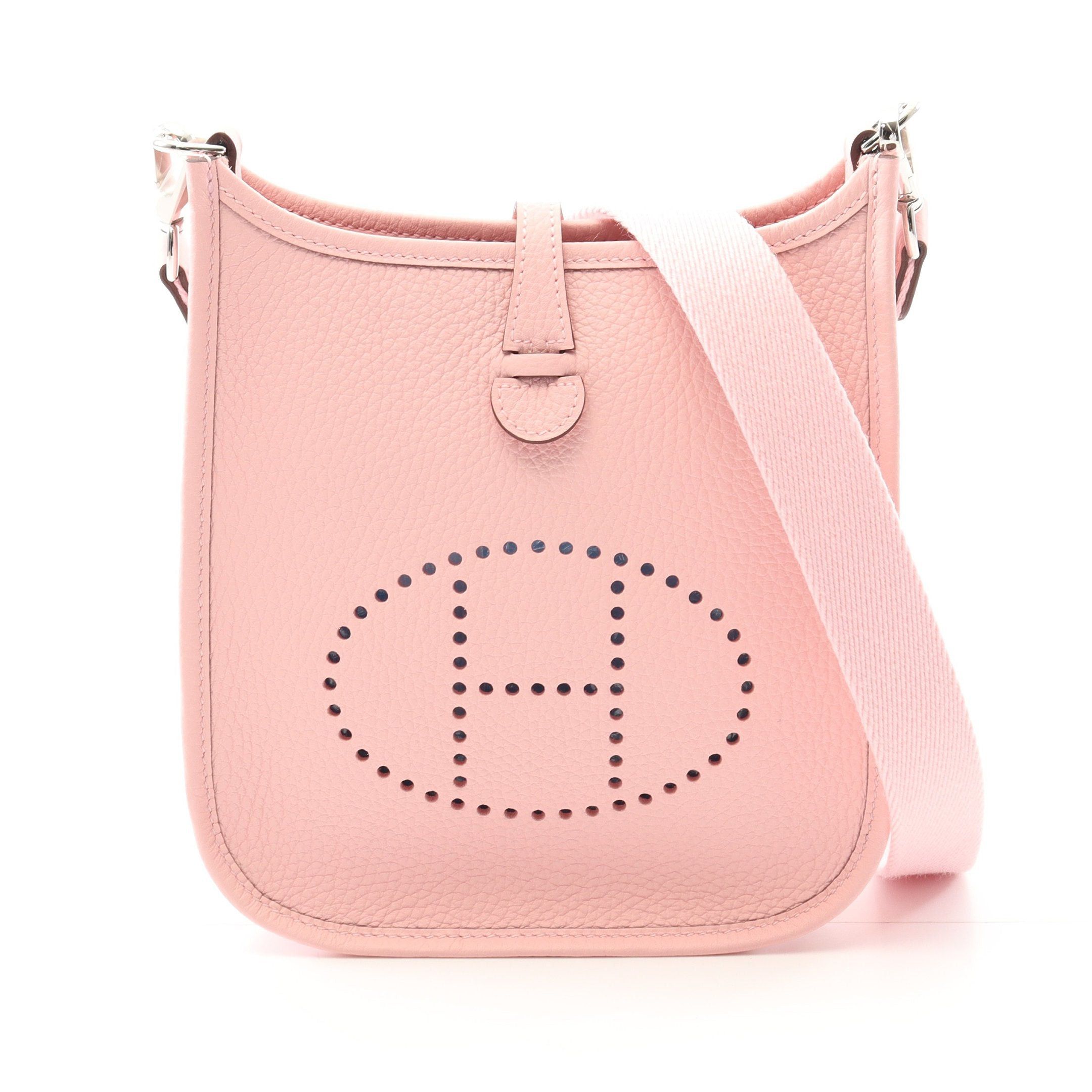 Hermes Evelyn Tpm Amazon Rose Sakura Shoulder Bag Clemence Leather Light Pink Silver Hardware Double Engraved in Neutrals, Women's