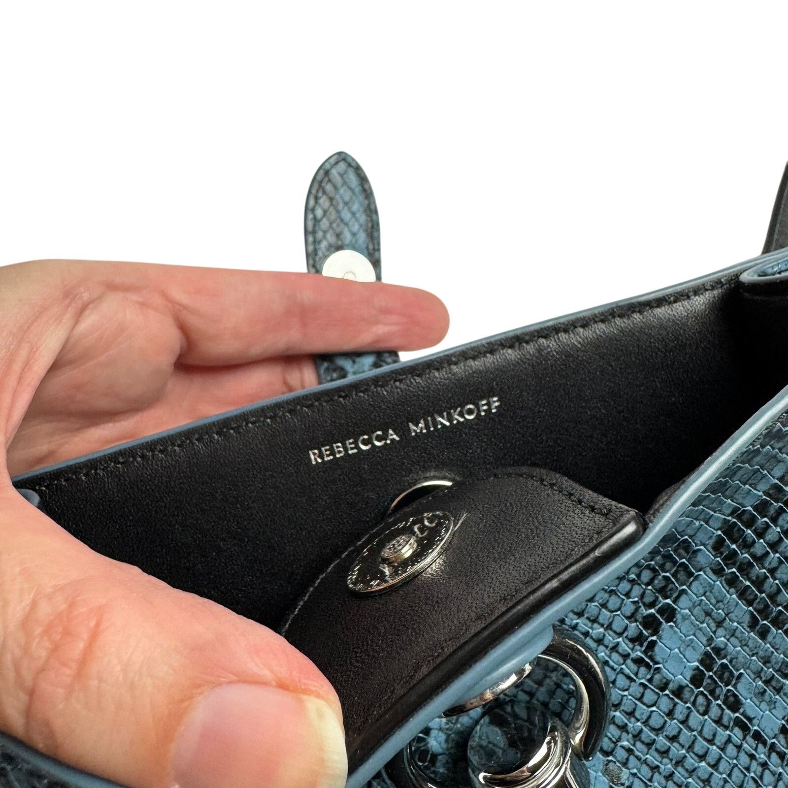 Rebecca Minkoff REBECCA MINKOFF 248 Megan Mini Blue Python Leather Feed Bag Size ONE SIZE - 9 Thumbnail