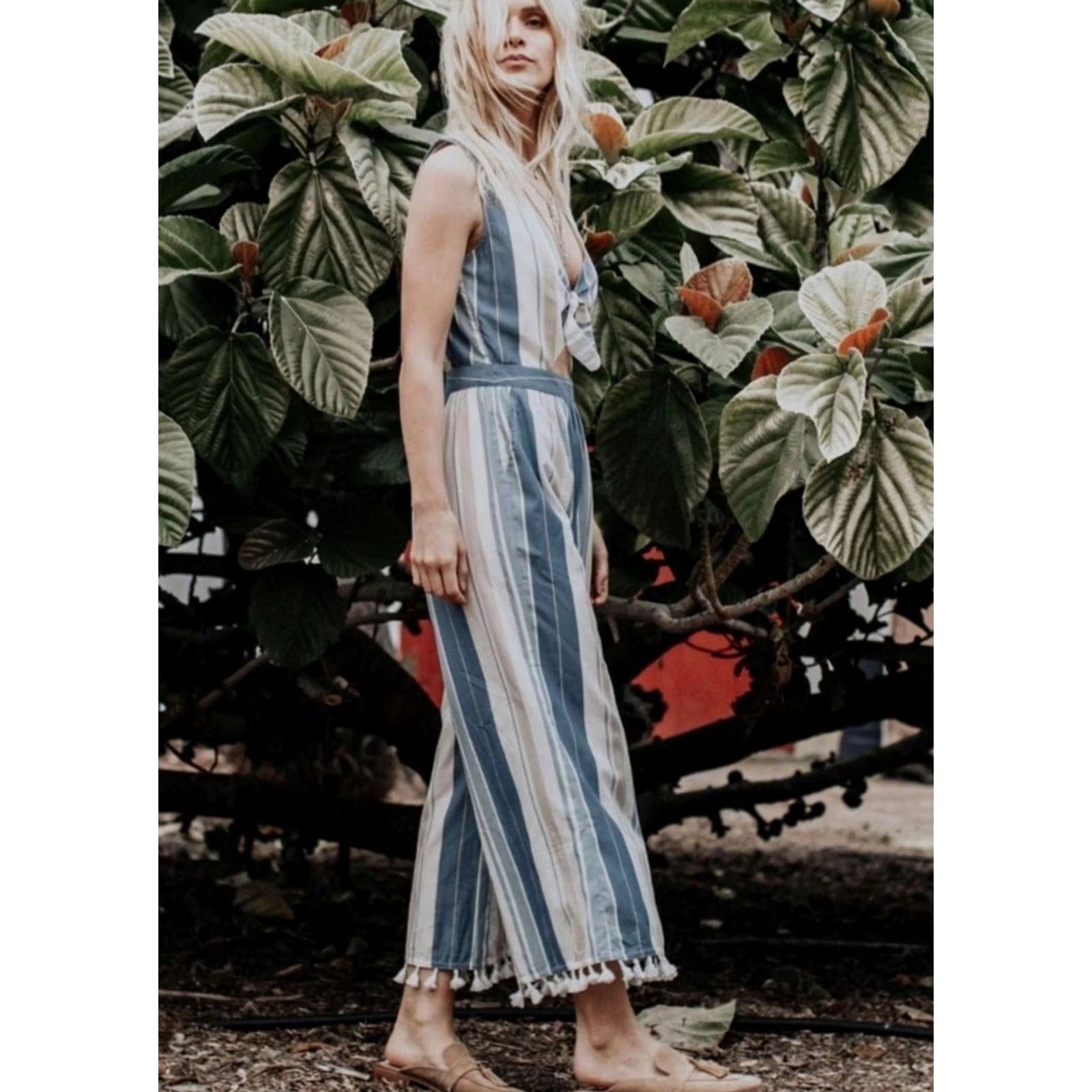 Cleobella Cleobella Jumpsuit Womens L Multicolor (Blue Free People Canela Striped Cotton India Women New Size 36" / US 14 / IT 50 - 3 Thumbnail