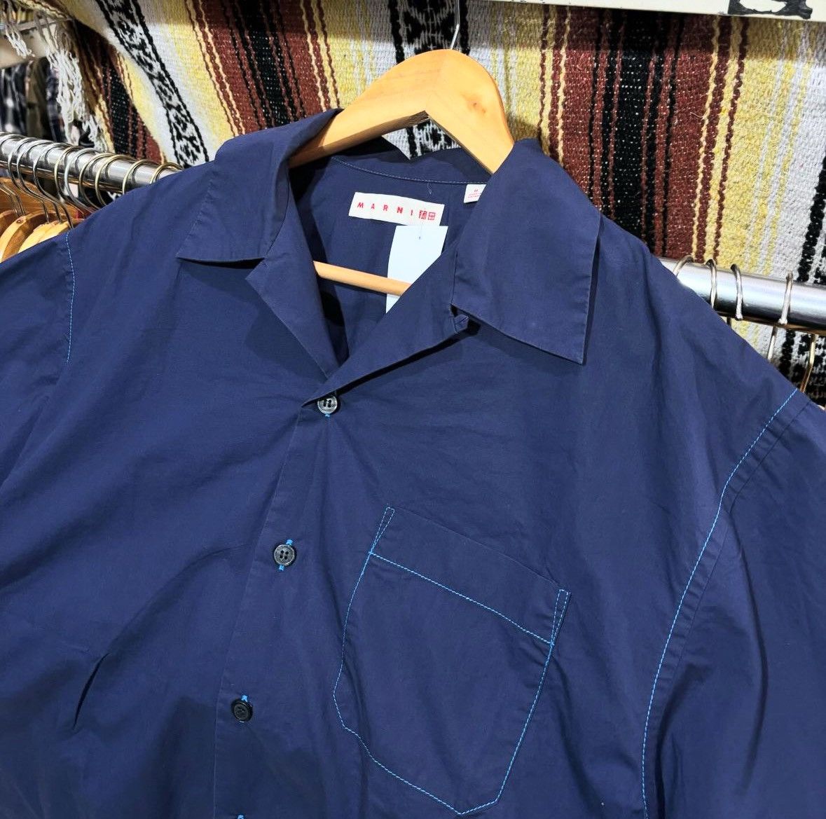 Japanese Brand × Marni Marni x Uniqlo Oversized Open Collar Shirt Navy Blue Size US M / EU 48-50 / 2 - 2 Thumbnail