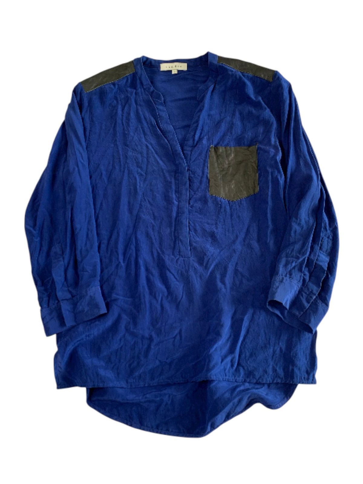 Sandro Loose blue blouse sandro with black faux leather Size M / US 6-8 / IT 42-44 - 1 Thumbnail