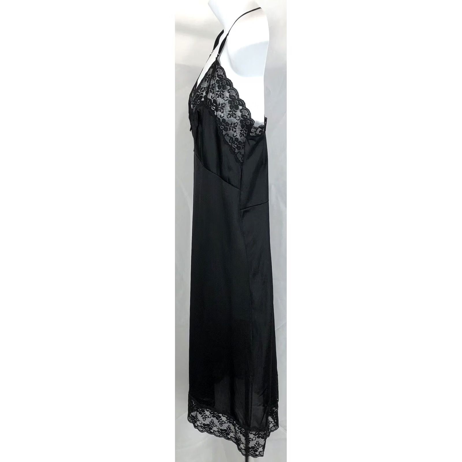 Vintage Vintage Slipfection Satin Lace Slip Lingerie Gown M Black 80s Whimsy Coquette Eveningwear Size ONE SIZE - 2 Thumbnail