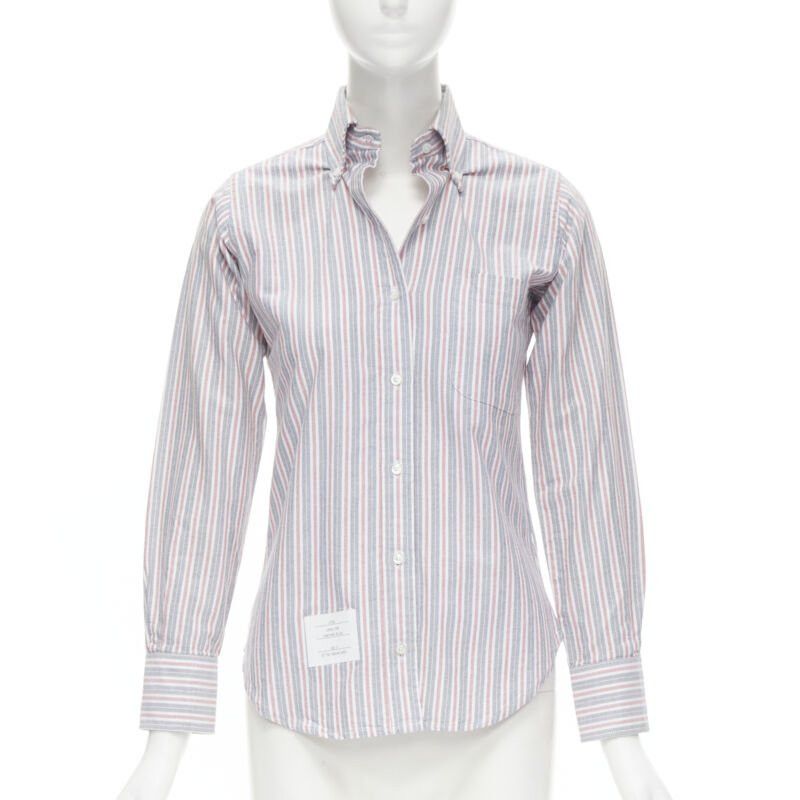 Thom Browne THOM BROWNE 2009 Signature grey red stripe cotton slim fit shirt US0 Size XS / US 0-2 / IT 36-38 - 1 Thumbnail