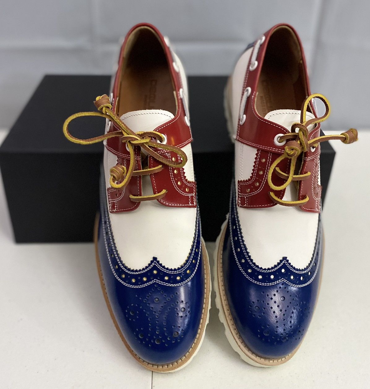 Dsquared2 Dsquared2 🇮🇹 R/W/B Leather Handmade Brogue Boat Shoes 8.5 NEW Size US 8.5 / EU 41-42 - 5 Thumbnail