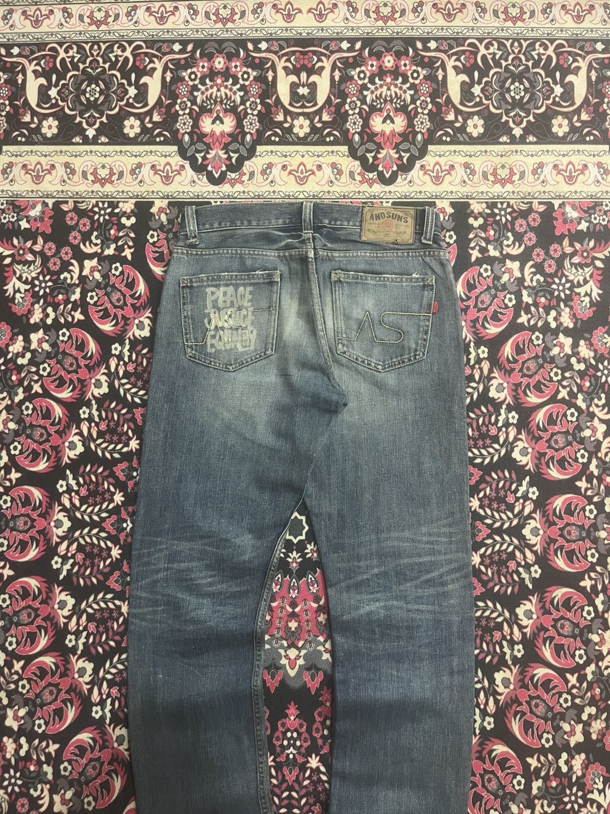 Japanese Brand Vintage And Suns Trust No One Sashiko Blue Whisker Jeans Size US 30 / EU 46 - 6 Thumbnail