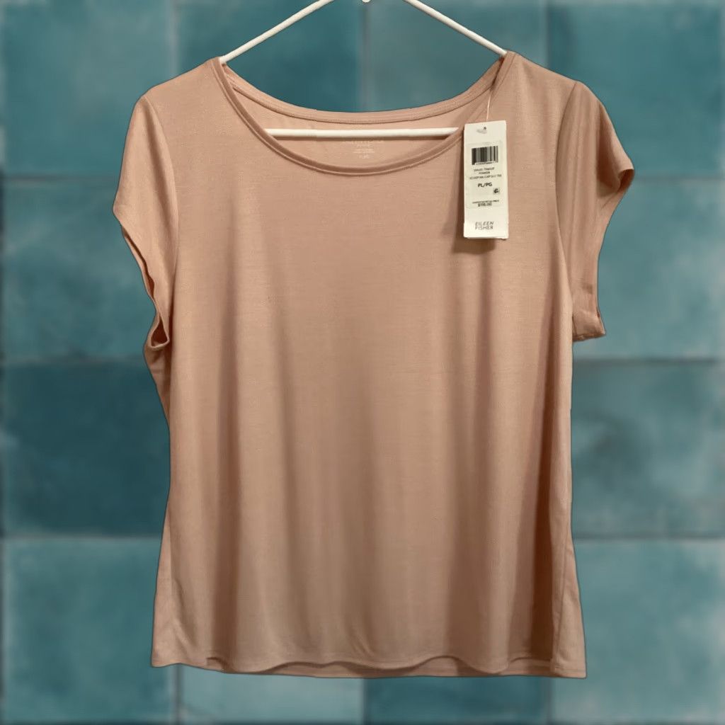 Eileen Fisher Eileen Fisher Top Women PL Powder Pink Tencel Interlock Scoop Neck Cap Sleeve T Size L / US 10 / IT 46 - 1 Thumbnail