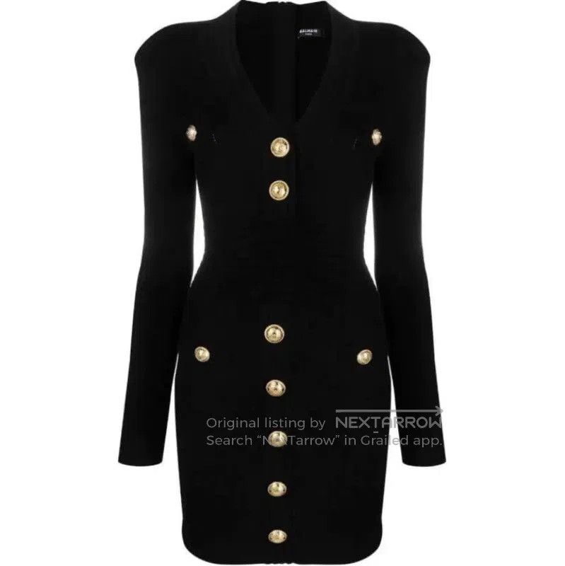 Balmain Balmain Black Cotton Long Sleeve Dress . Size S / US 4 / IT 40 - 1 Thumbnail